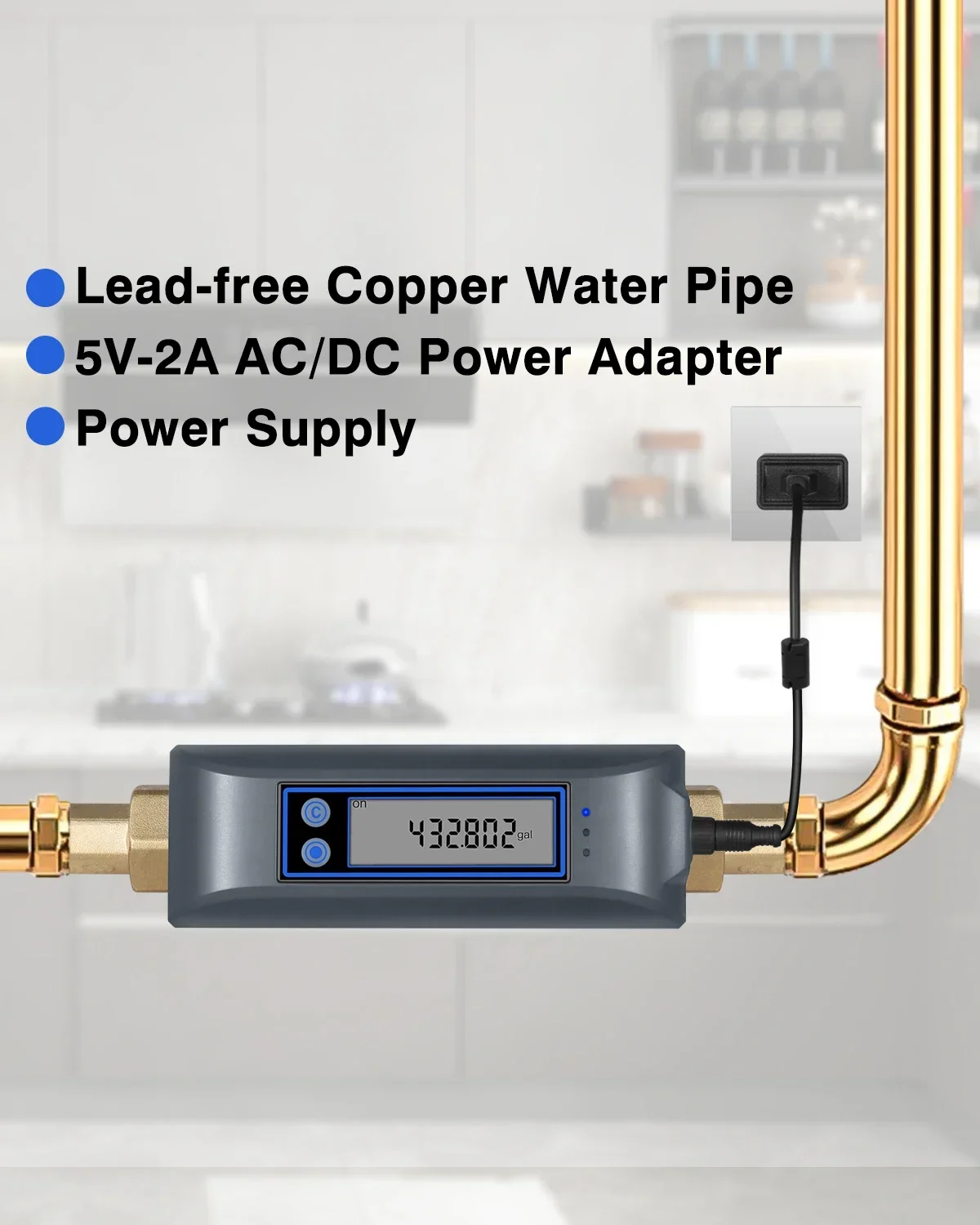 Tuya Smart WiFi Water Valve Shutoff Water Flow Meter Built in Rechargable Battery for DN20 3/4-Inch Diameter Pipe