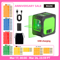 HILDA 2 Lines Mini Laser Level Self Levelling Green Beams Laser Horizontal & Vertical Cross-Line USB Charging
