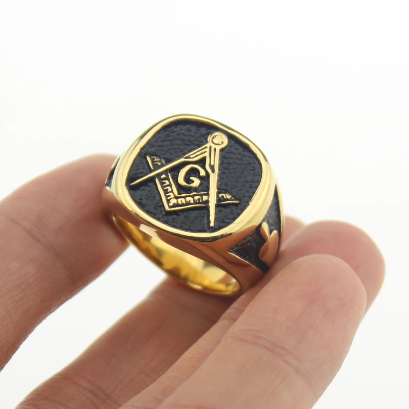 Free Mason Freemasonry 316L Stainless Steel Band Masonic Ring Gold Color