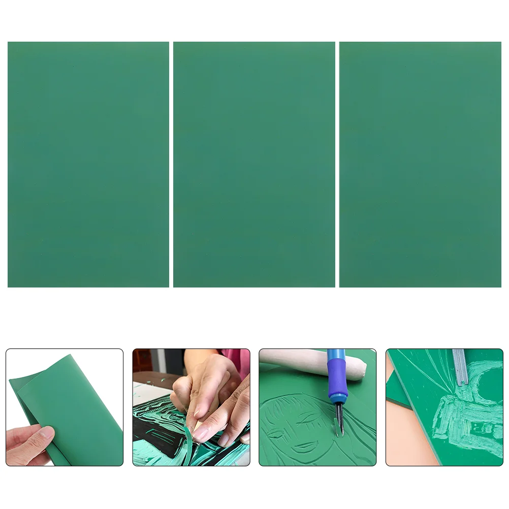 Bloque de tallado de linóleo para niños, hoja de goma grabada, herramientas para niños, tabla de cortar, artesanía, tapete de Pvc verde, 3 uds.