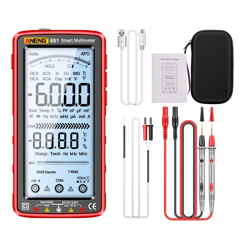 Imagem -02 - Multímetro Recarregável Usb Voltímetro Digital Tela Lcd Auto-variação Multitester Capacitância Resistência Frequência Atacado