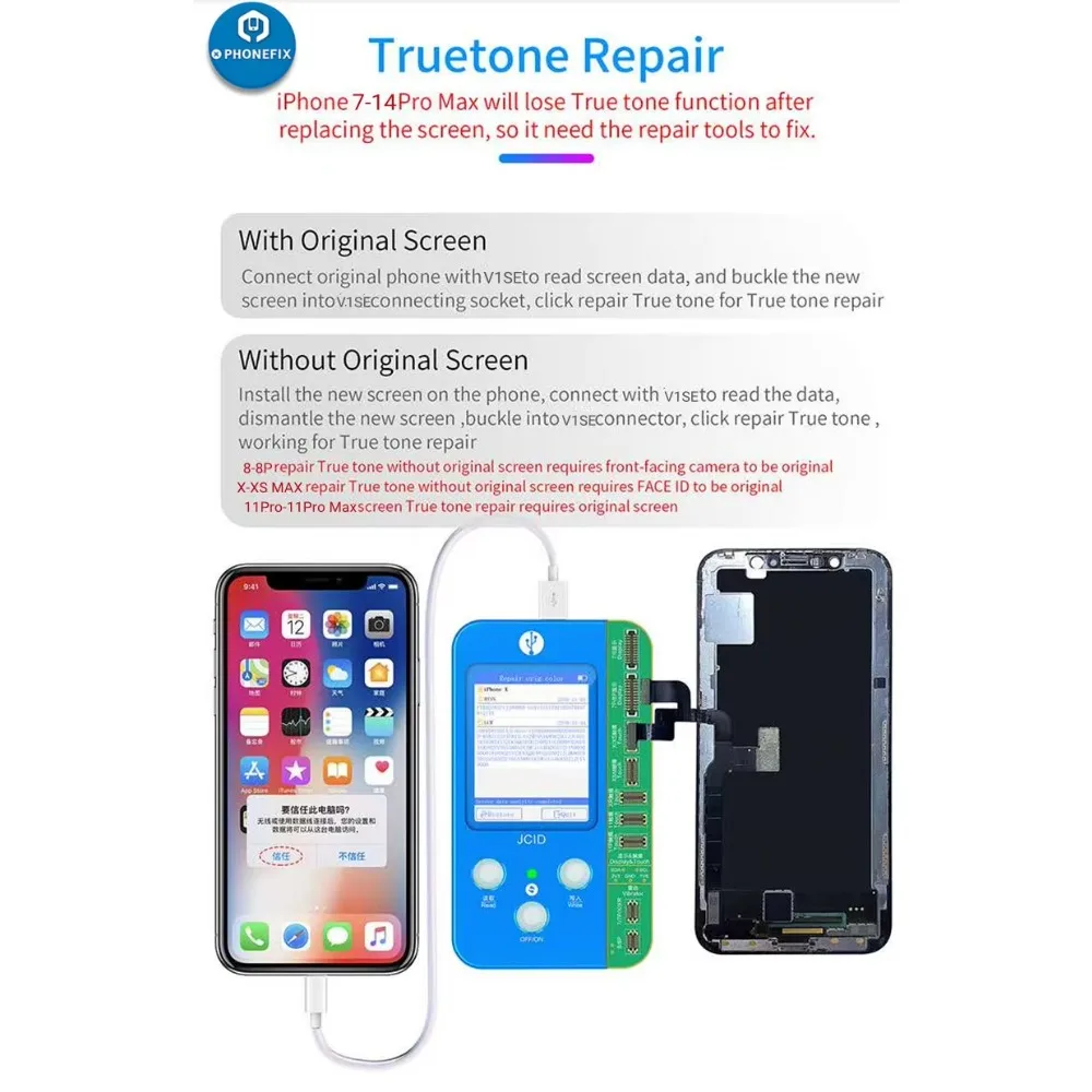 JCID V1SE Programmer Screen Sensitization Converter for IPhone 7 8 X 11 12 13 14 15 Pro Max LCD True Tone Original Color Repair