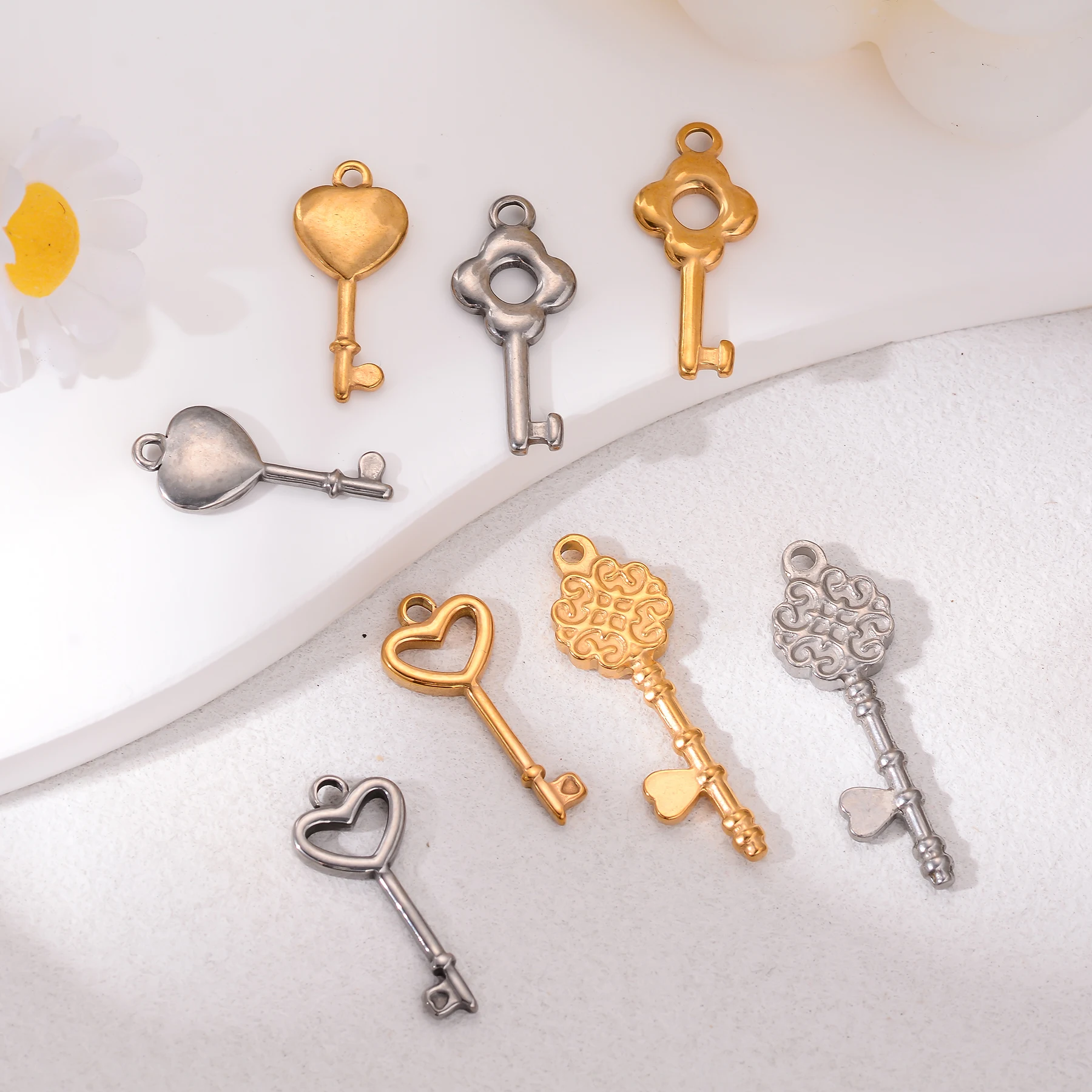 

10pcs Stainless Steel Heart Key Lock Charms Pendants for Making Earring Necklace Bracelet Jewelry Accessories