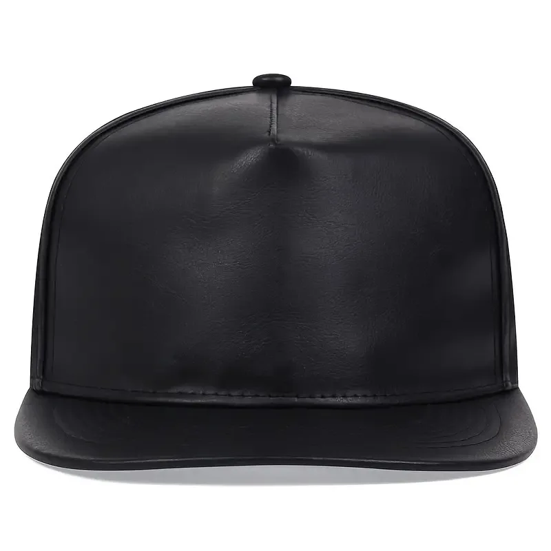 Flat Brim PU Leather Black Baseball Cap Men Women Peaked Cap Streetwear Hip Hop Wide Snapback Hat Outdoor Sun Hats for Adults