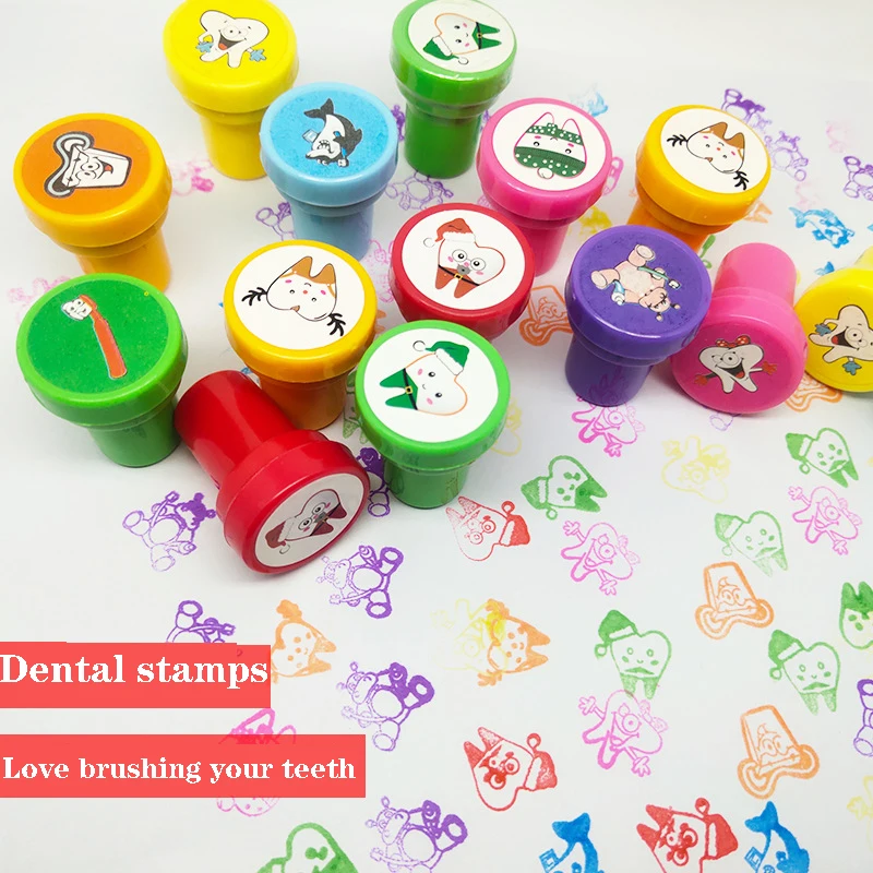 6/12 PCS Teeth Stamp Cartoon Christmas Stamp Brushing Reminder Tool Bonus Tool Holiday Gift Dental Small Gift Health Care Toys