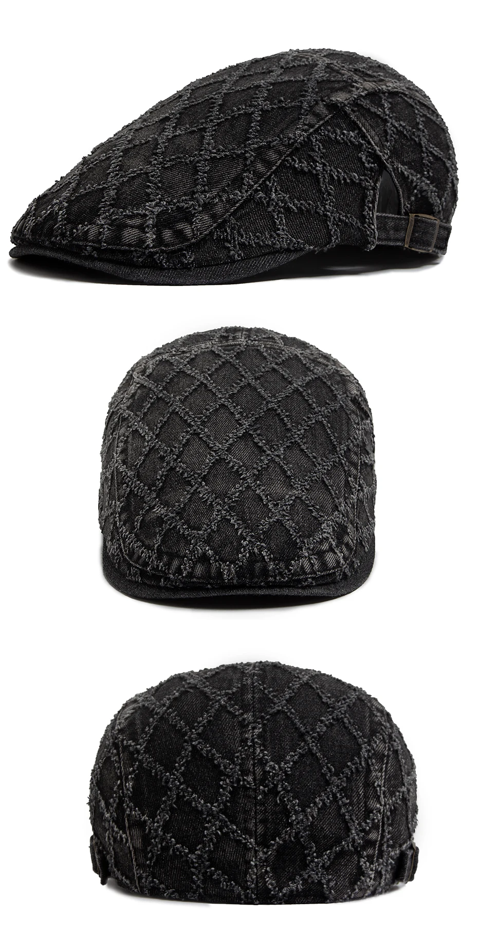 Denim Plaid Vintage Männer Berets Gewaschene Baumwolle frauen Baskenmütze Retro Casual Einfarbig Flache Kappe Sommer Sonnenblende Kappe Einstellbar – Detail 6