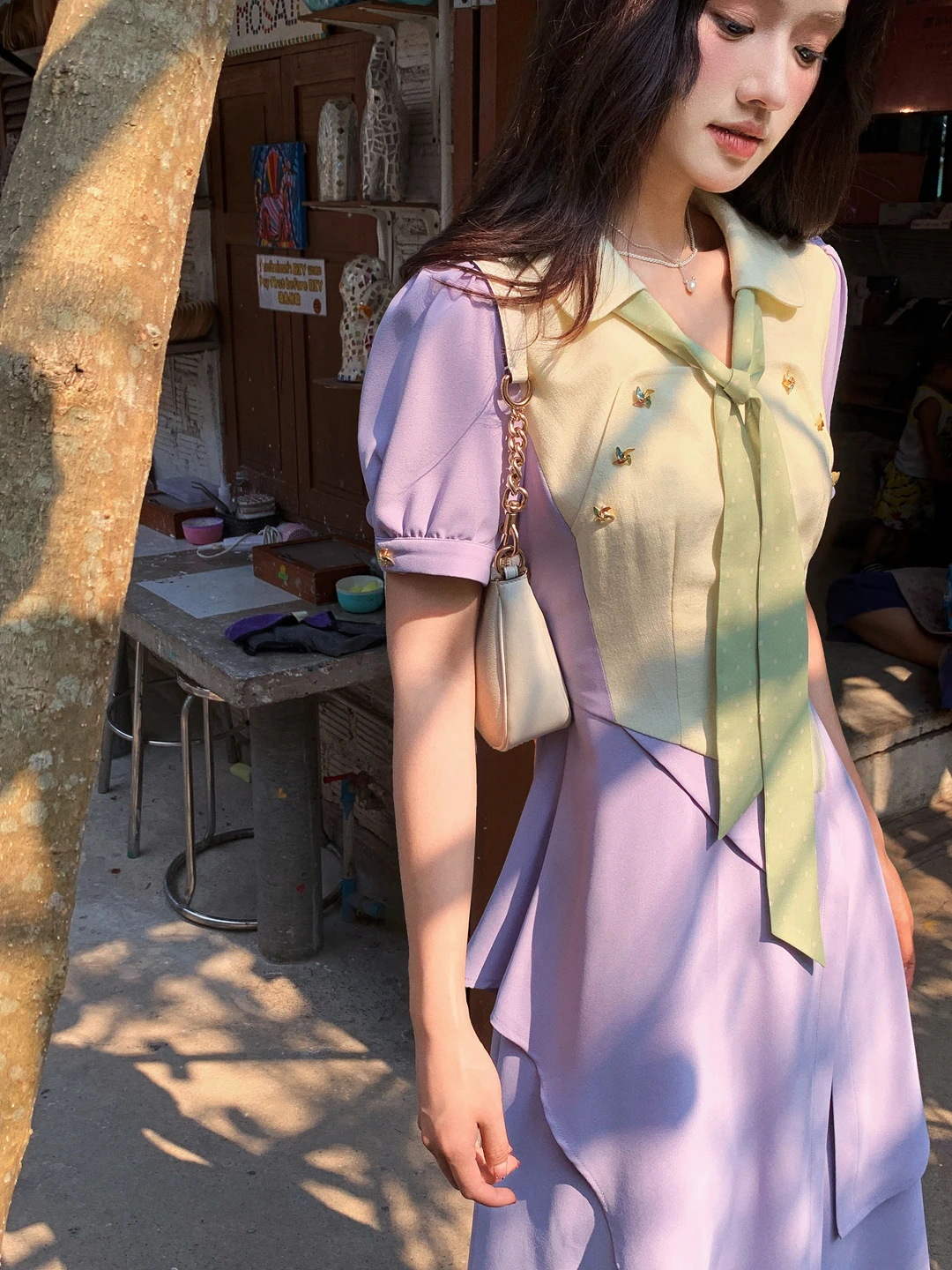 

Gula Liangpin Original High Intelligence Unique Beautiful Dress Combination Casual Style Short Sleeve Elastic Waist Dress