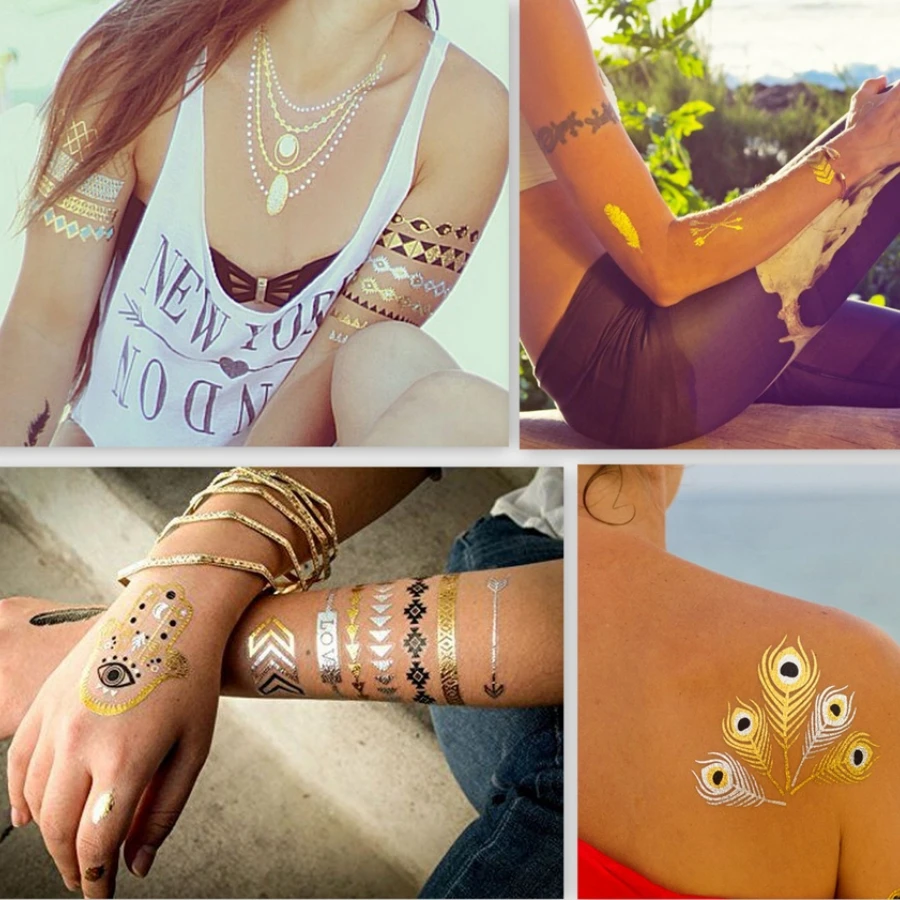 

1 шт., винтажные временные тату-наклейки из золотой фольги в европейском и американском стиле