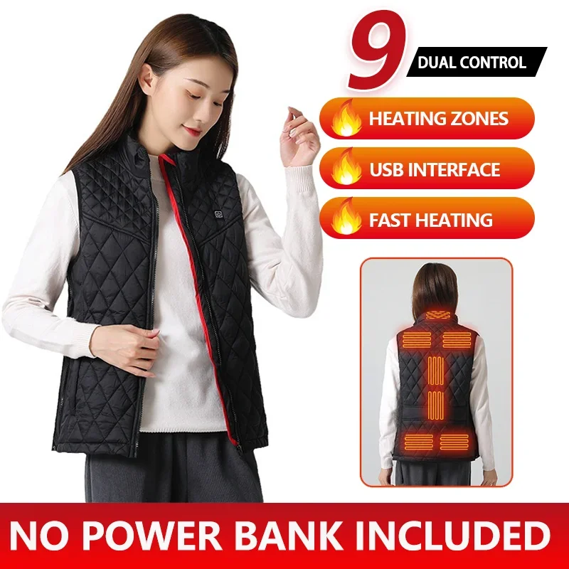 Women's Electric Heated Vest Rechargeable 3 Heating 9 Zone Constant Temperature Heating Suitable for Sports Hunting Hiking