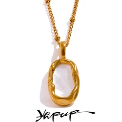 Yhpup Double-sided Natural Shell Cast Pendant Necklace Stainless Steel 18K PVD Plated Stylish Gold Color Jewelry Bijoux Femme