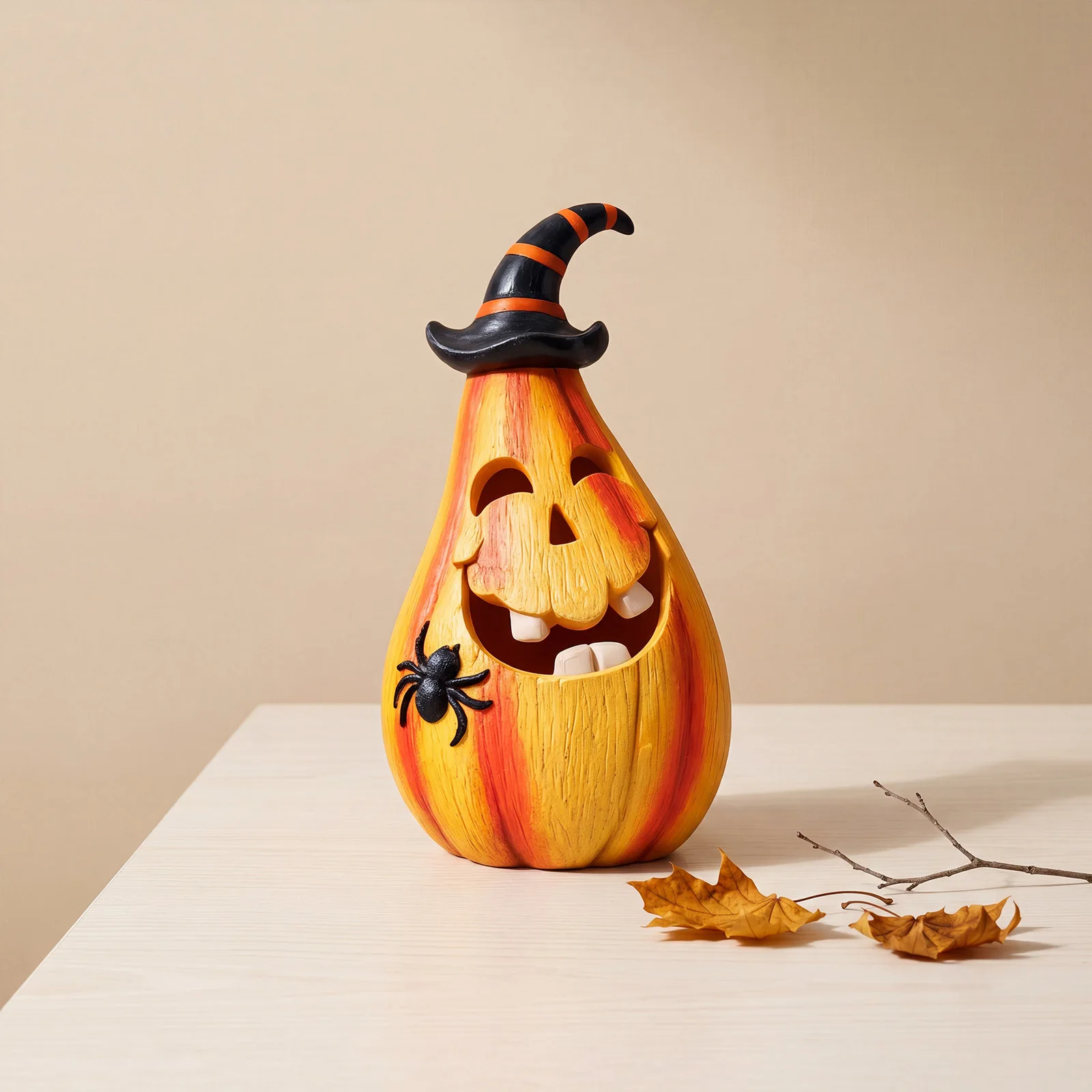 Creative Halloween Pumpkin Decoration Jack-O'-Lantern Design Resin Figurine With Witch Hat Home Desktop Atmosphere Ornament Gift