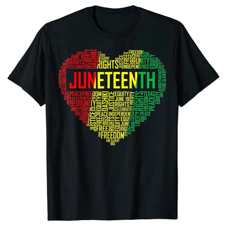 

Juneteenth Heart Black History Afro American African Freedom T-Shirt Black-Pride Proud June 1865 Graphic Tee Short Sleeve Tops