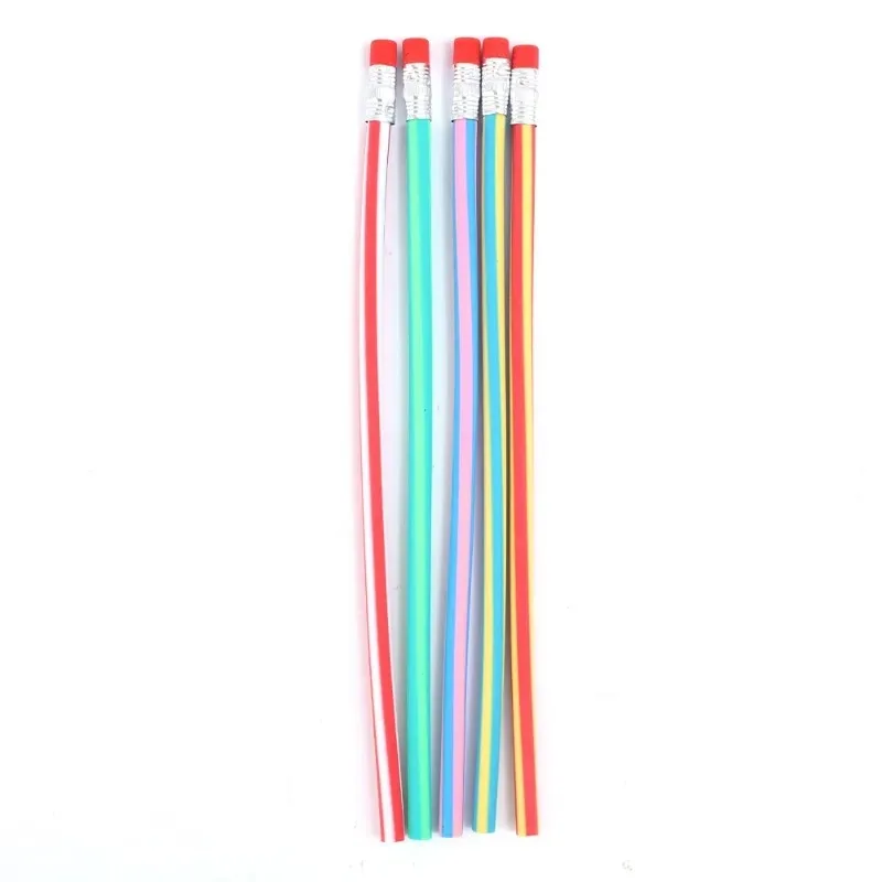 Lápiz mágico Flexible con goma de borrar para niños, lápices curvos coloridos y creativos, suministros escolares, regalo para estudiantes, 6/1 piezas