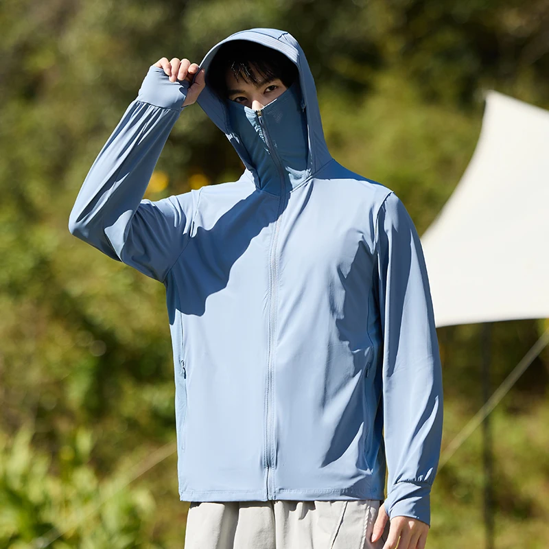 

Men's UV Blocking Jacket UPF100+ Cooling Ice Silk Sunshade Clothes Detachable Oversized Visor Hood Lightweight Windbreaker