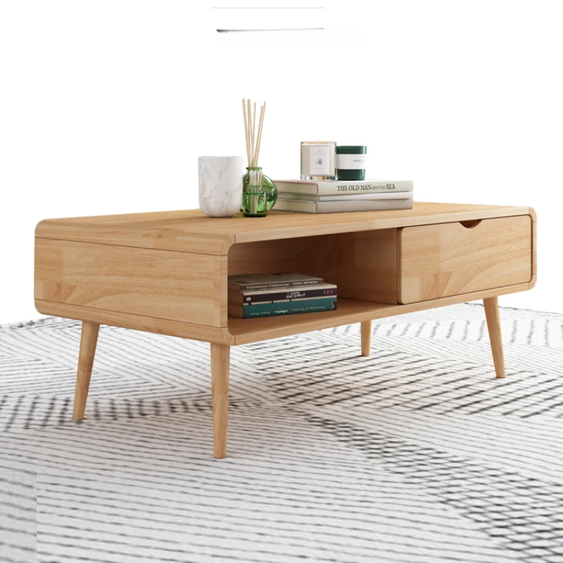 Xl Living Room Simple Solid Wood Storage Square Small Table Household Rubber Solid Wood Color Tea Table