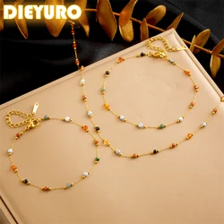 DIEYURO 316L Stainless Steel Natural Colored Beads Necklace Bracelet Anklets For Womens 2024 New Trend Non-fading Jewelry Set