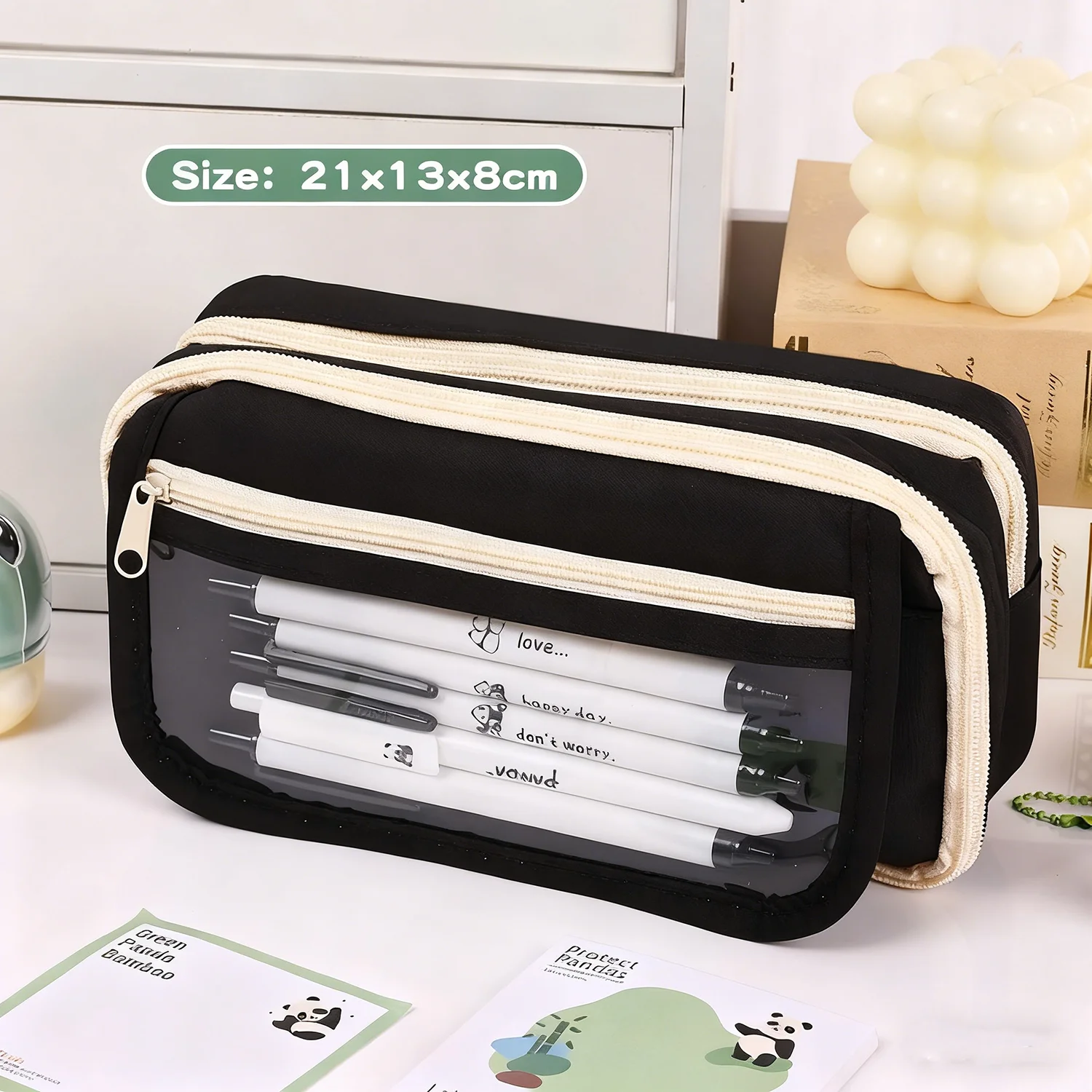 Nuevo estuche creativo de lápices Panda de nueve capas, estuche de lápices transparente de moda, bolsa de papelería transparente de alto valor estilo Ins para estudiantes de secundaria