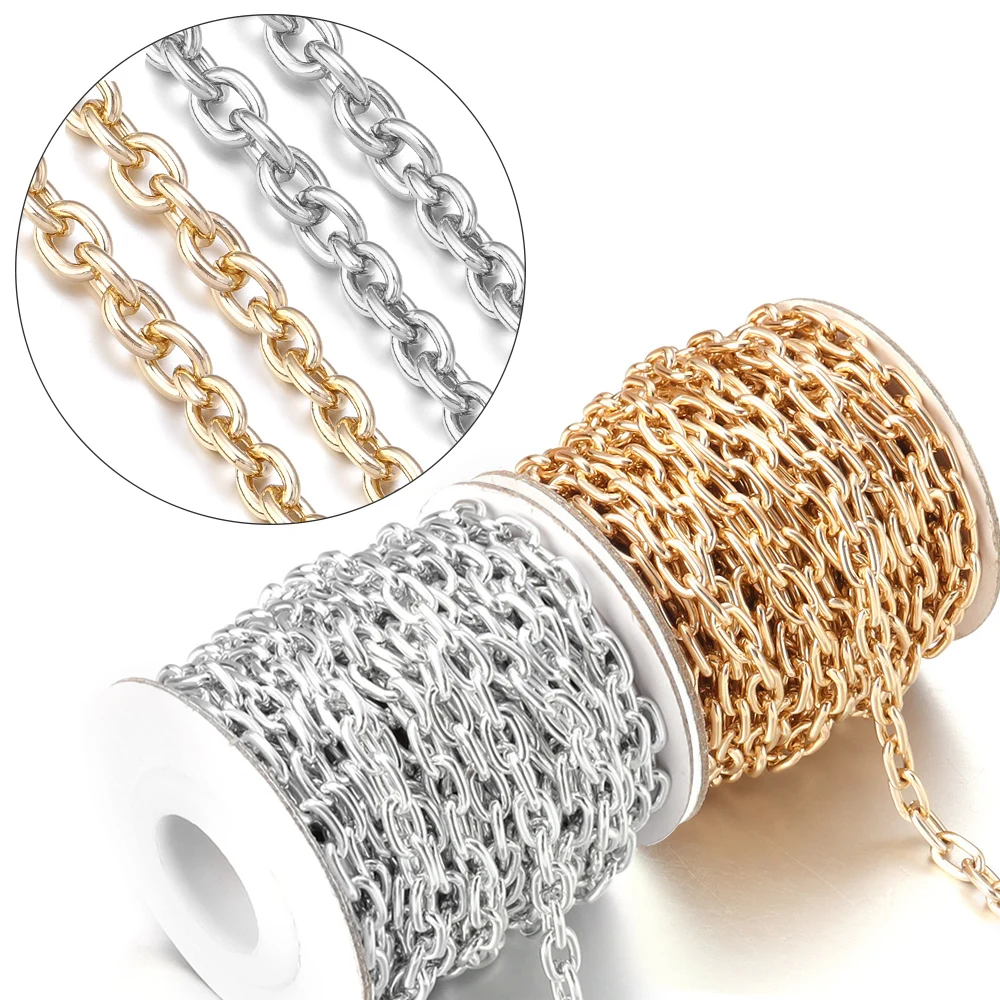 

5yards/roll Metal O Shape Chain Aluminium Rolo Cuban Twisted Chains Necklace Link Chain For Men Women DIY Jewelry Making