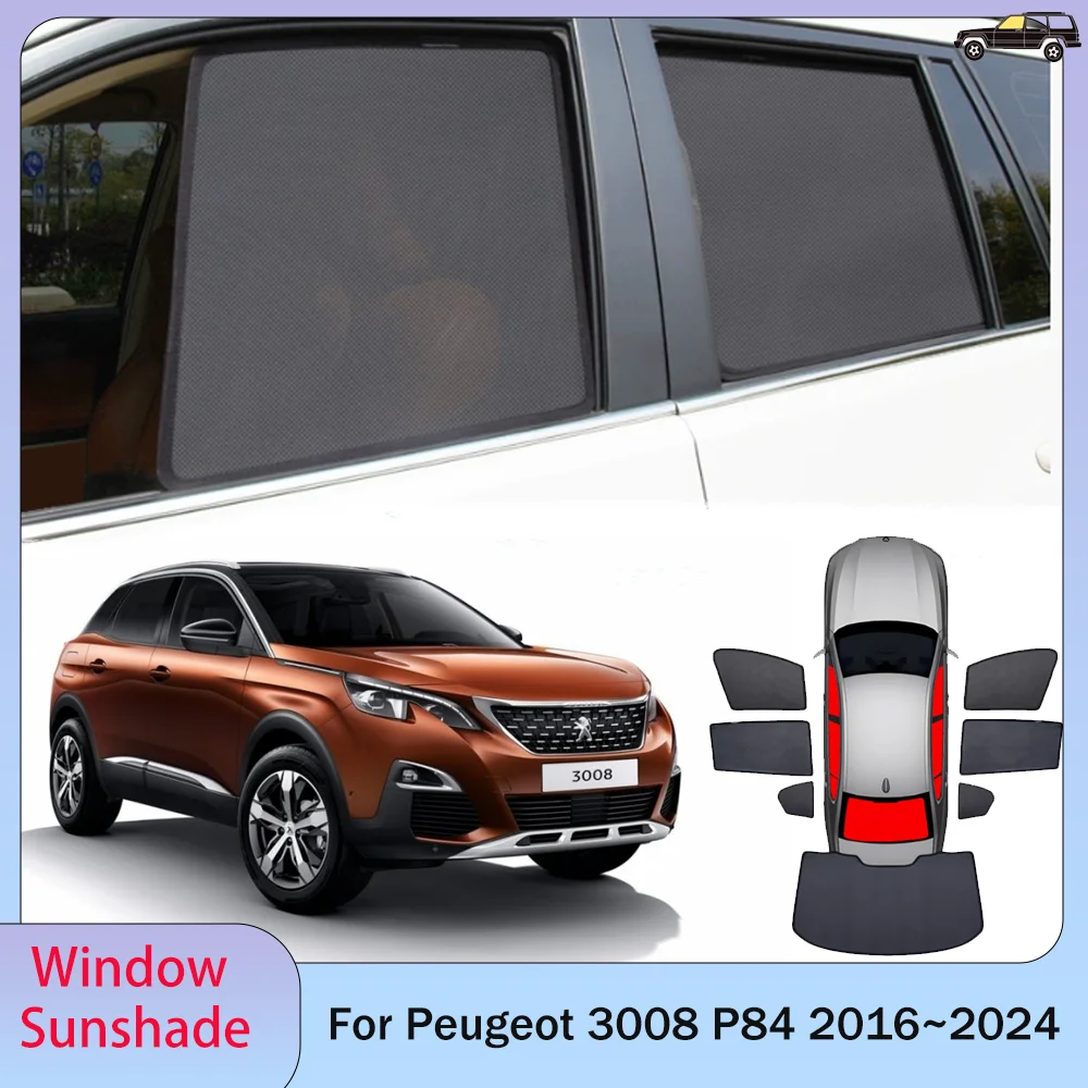 

Для Peugeot 3008 P84 2016 ~ 2024 2017 2018 2019 2020 2021 2022 2023 автомобильная магнитная сетка, солнцезащитный козырек для конфиденциальности, боковое окно, солнцезащитный козырек от ультрафиолета, аксессуары