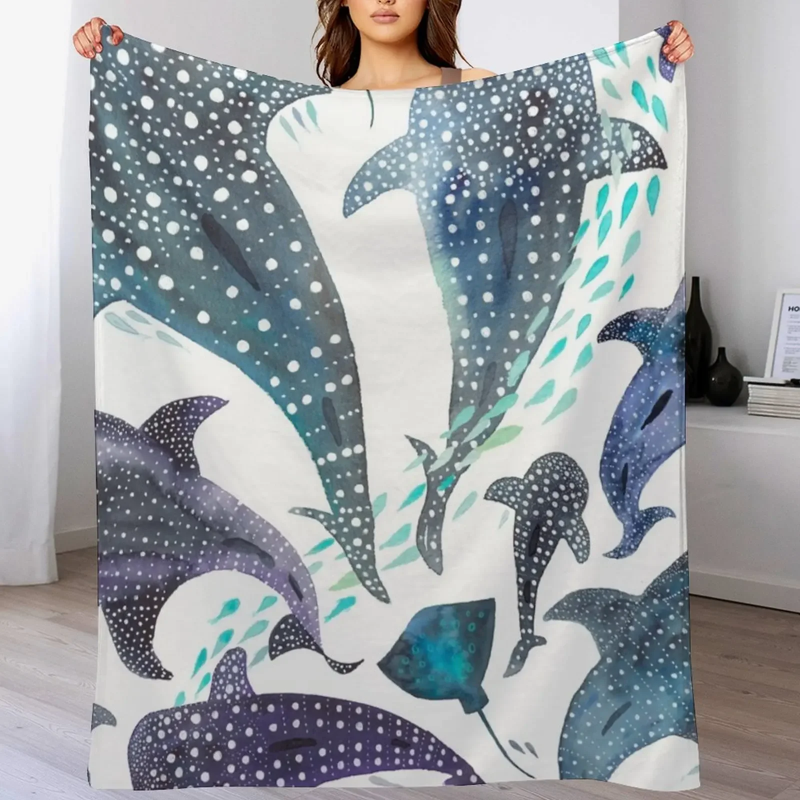 

Плед с принтом китов, скатов и морских существ, устойчивый к выцветанию, прочный плед