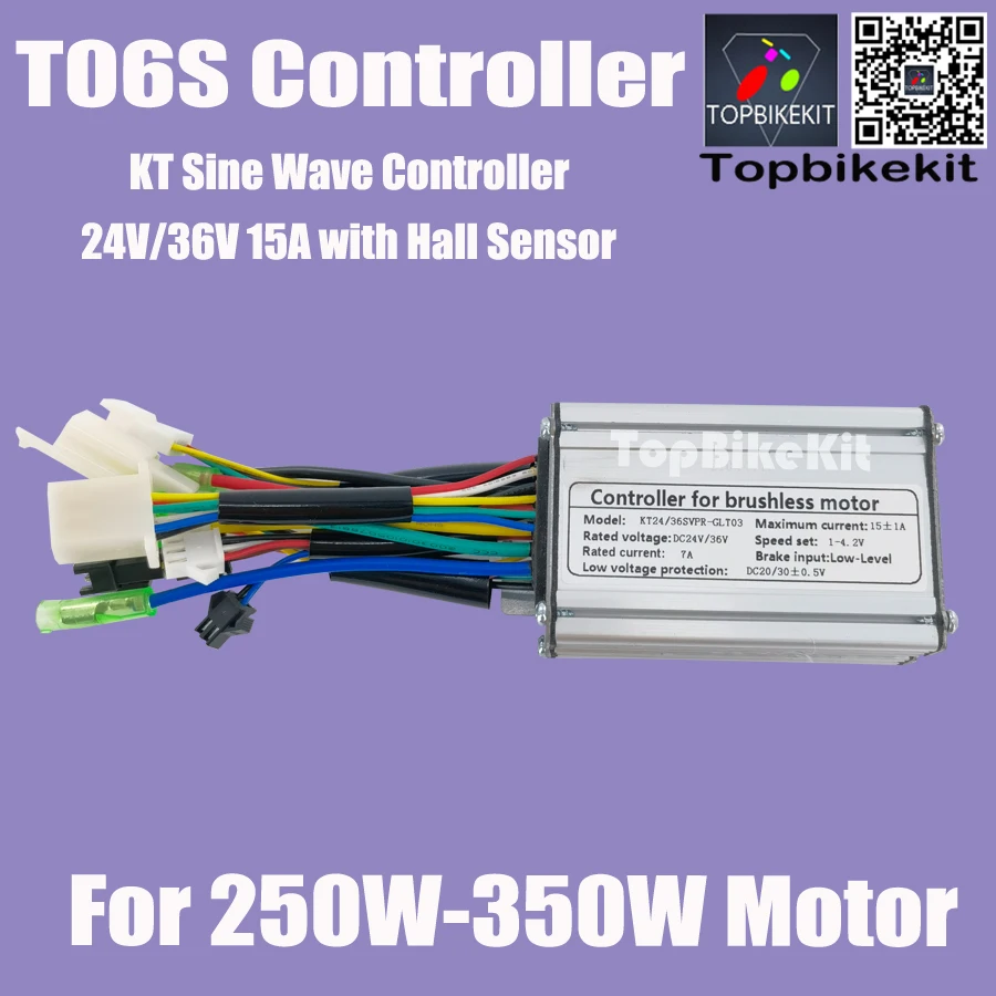 eBike 250W Controller KT Controller T06S 15A 24V / 36V /48V 250W KT Sine Wave Controller For Bafang /AKM Hub Motor