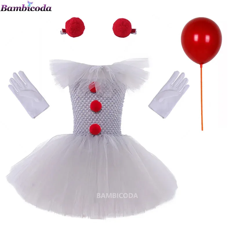 

Gray Joker Girls Halloween Costume Tutu Creepy Clown Kids Carnival Party Cosplay Clothing Children Tulle Fancy Dress 2-12Y