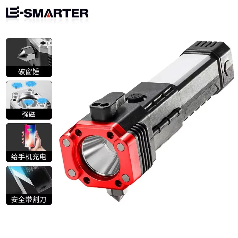 

Multi-functional High-brightness Flashlight Car Safety Hammer Handheld Torch Usb Rechargeable Treasure Outdoor Home Searchlight