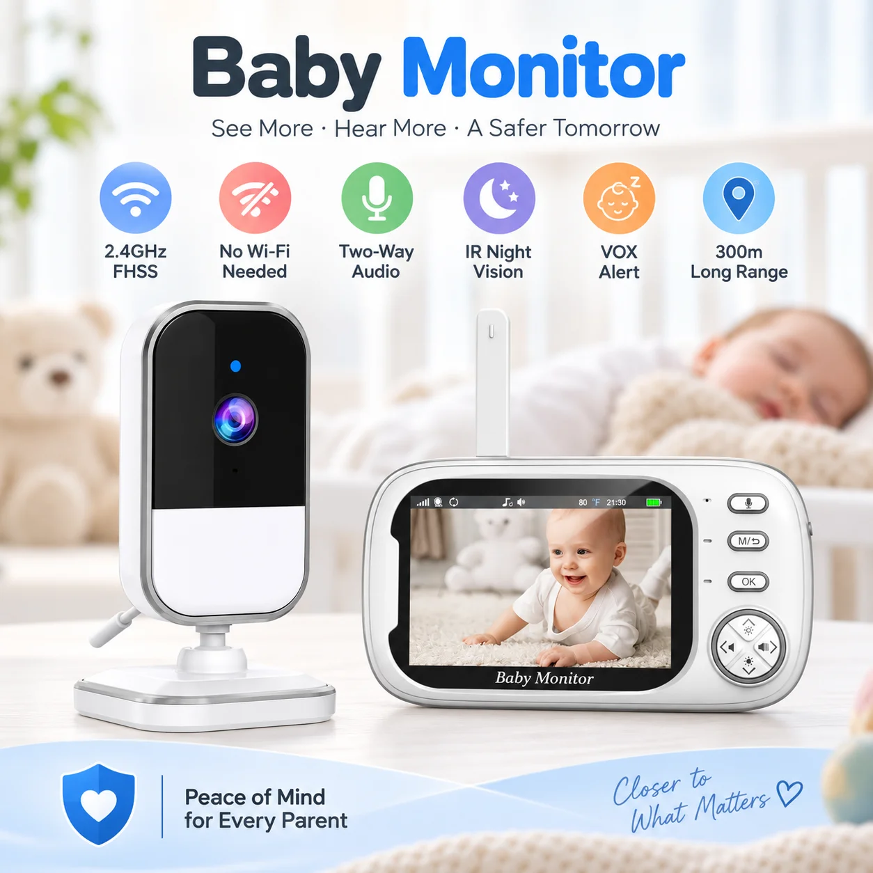 Video Baby Monitor with Camera and Night Vision