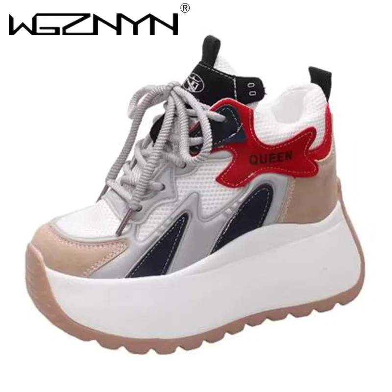 Kobiety Casual Leather Sneaker Autumn Lace up 10CM High Platform Shoes Thick Sole Sport Dad Shoes Woman Sneakers Chaussure Femme