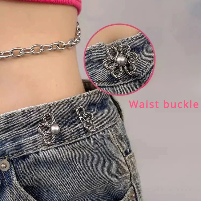 Waist Metal Flower Adjustable Tighten Invisibility Simple Decoration Couple Buckles Pants Skirts Size Change From Large To Small