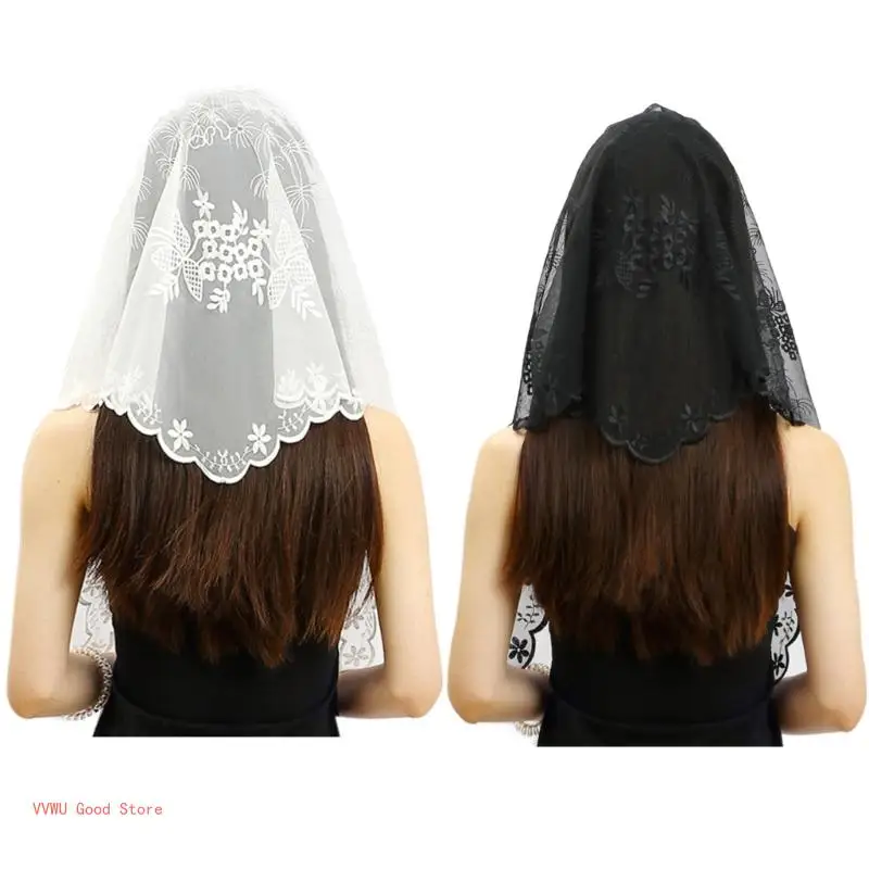 Women Lace Traditional Mass Embroidery Mantilla Catholic Mass Church Veil