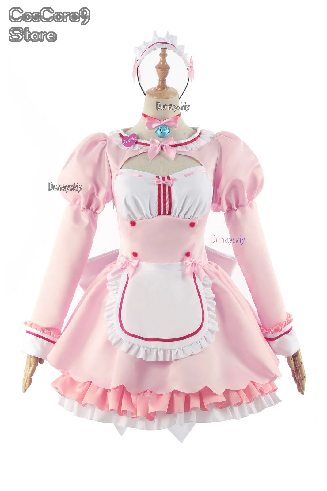 Kostium Cosplay Chocola Nekopara, Peruka, Strój Vanilla, Kostium Kotka-Pokojówki, Spódnica Lolita, Uroczy Różowo-Niebieski Kolor — zdjęcie 7
