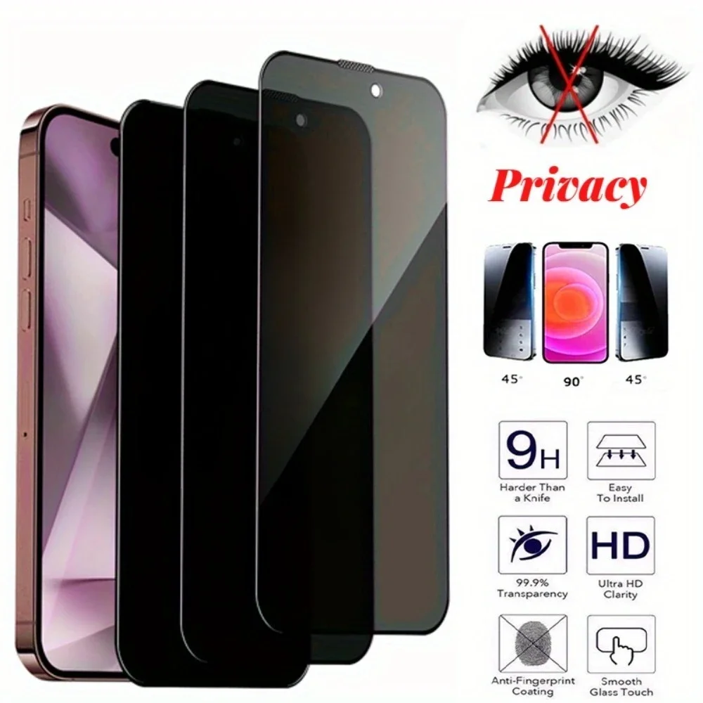 3 Stück Full Cover Privacy Displayschutzfolie für iPhone 17 16 15 Pro Max 17 Air gehärtetes Glas für iPhone 14 13 12 11 Pro 15 14 Plus