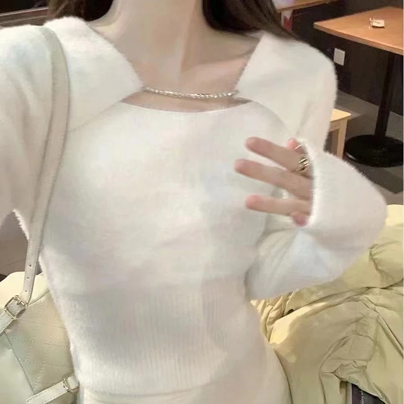 Autumn Winter Korean Style Clothes Soft Pullovers Sweater Women Long Sleeve Sexy Slim Knitted Crop Tops Female Sueters De Mujer