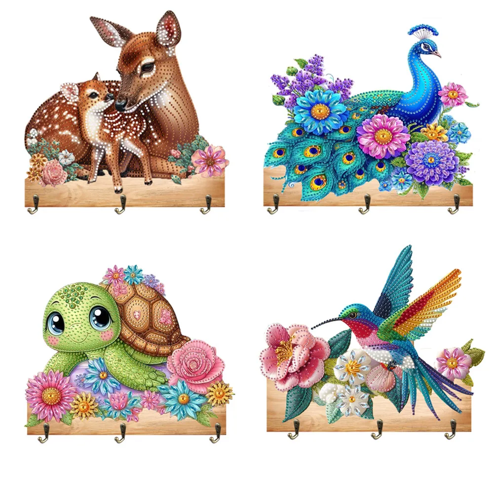 1pc/set of DIY Animal Diamond Painting Hooks, Wall-Mounted Wooden Diamond Art Hangers, Towel and Hat Racks, Key Racks