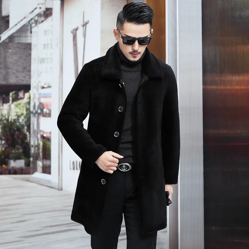 

Winter Fur Integrated Men's Mid-Length Leather Fur Coat Chenille Coat Haining Lamb Fur Reversible Coat