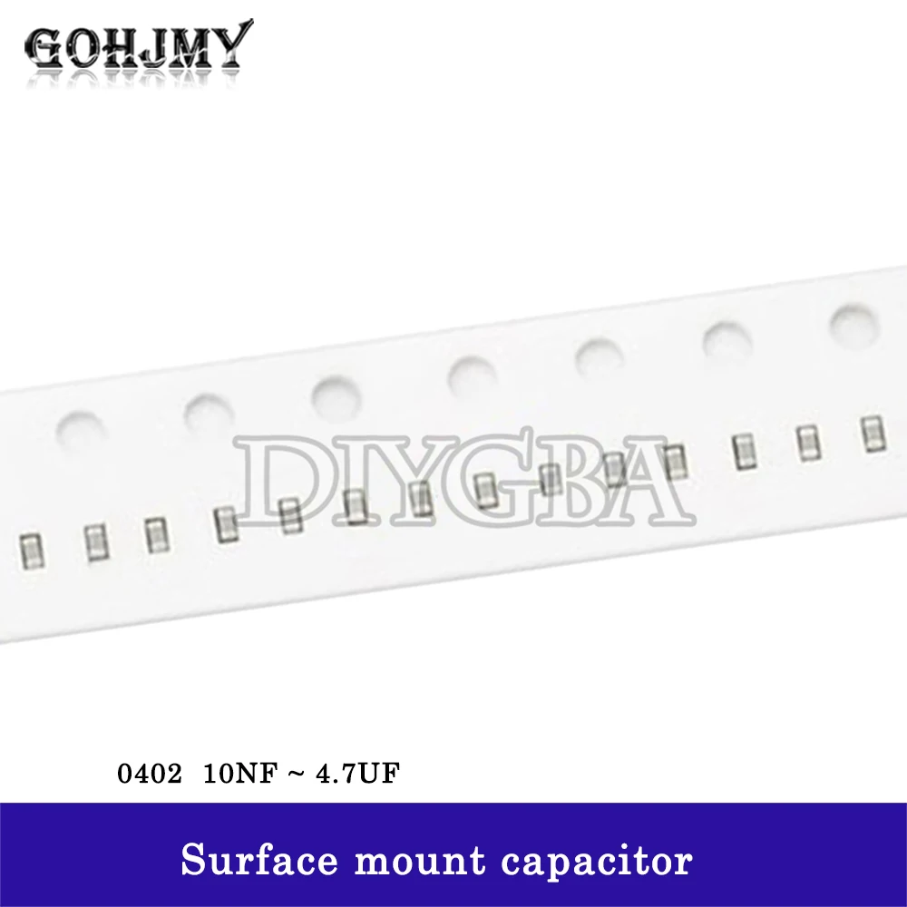 Capacitor cerâmico multicamadas, chip 0402 SMD, 10NF, 100NF, 470NF, 1UF, 2,2 UF, 4,7 UF, 10UF, 100pcs