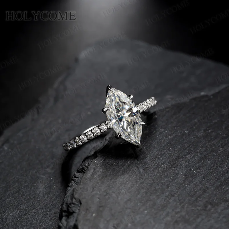 2CT Marquise-Schliff Moissanit-Verlobungsringe für Damen, 925 Sterling Silber, Einzigartiger Grauer Edelstein-Ehering, GRA-Zertifiziert – Detail 14