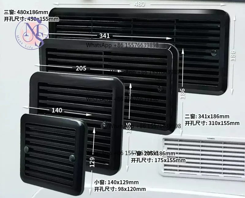 BSF055 RV Side Mount Silent Vent Fan, 1/2/3 Window Type, Refrigerator Cooling Air Louver