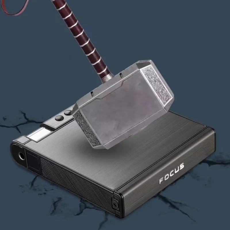 Metal Cigarette Case Lighter Large Capacity Cigarette Case with Inflatable Lighter Can Hold 20 Packs Cigarette Case Men's Gift - Image 5