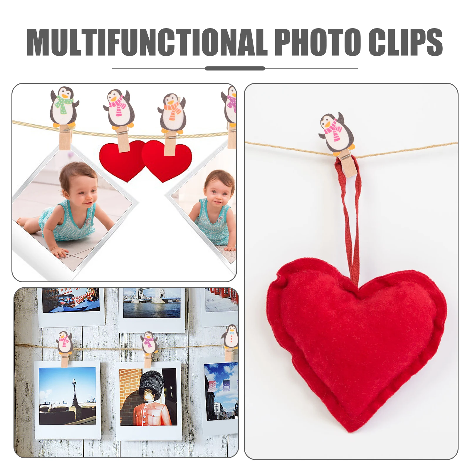 

10pcs Christmas Penguin Photo Clips Wooden Picture Holders for Hanging Clothes Craft Projects Gifts Home Office Decorations