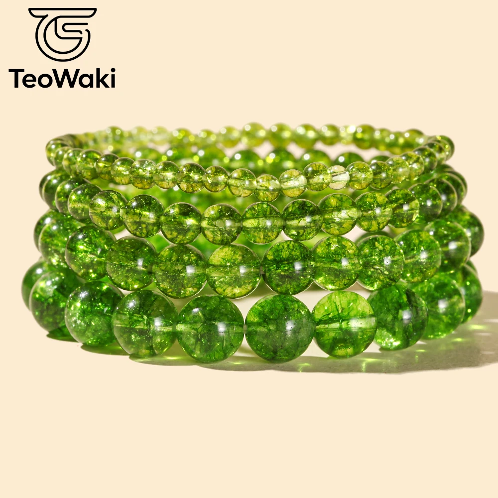 TeoWaki Relieve Pressure and Negative Emotions Natural Green Peridot Crystal Beaded Elastic Bracelet for Women Men 4/6/8/10mm