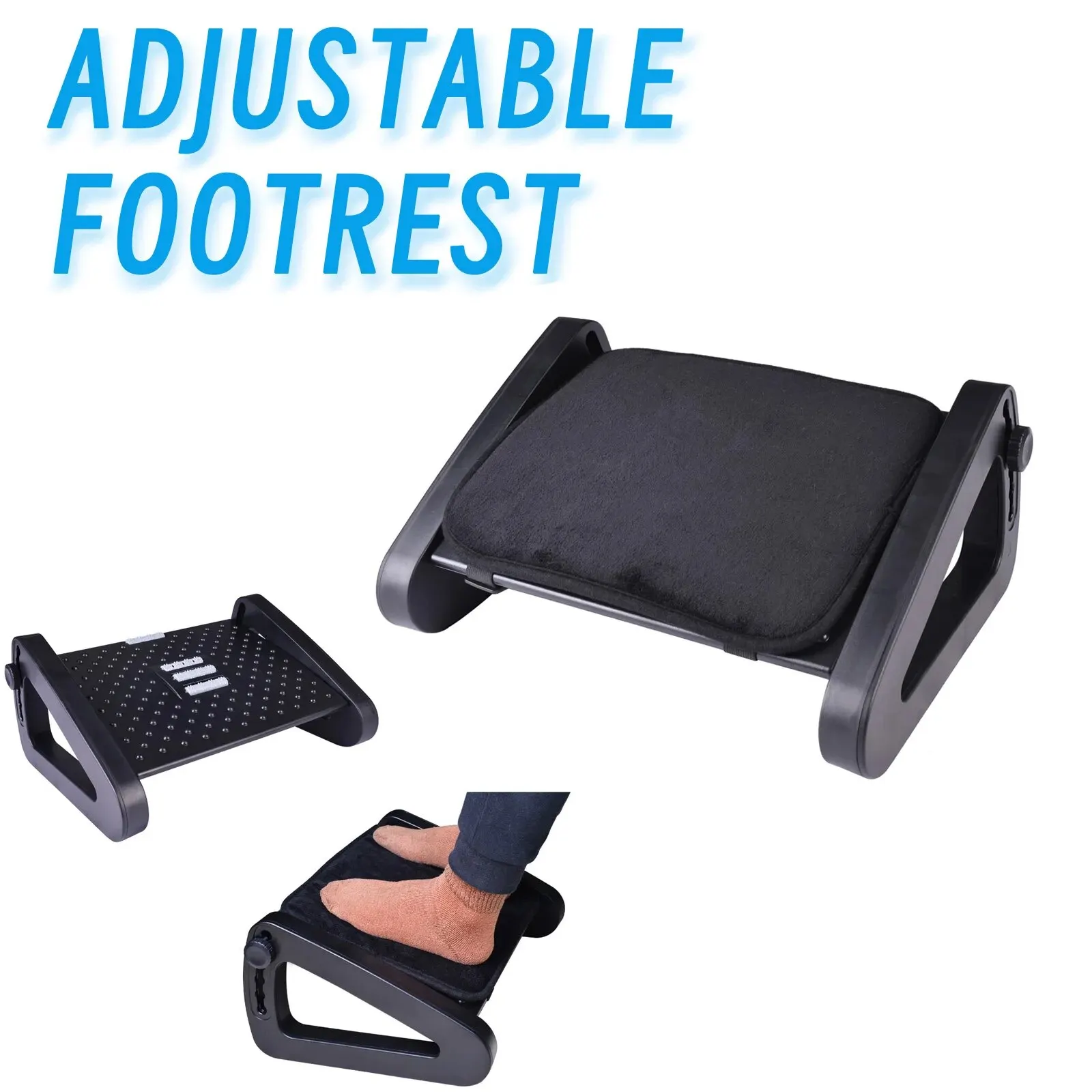 Adjustable Under Desk Footrest with Massage Surface Ergonomic 6 Height Position Foot Stool with Firm Non-Slip Legs Home Office