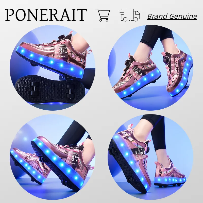 Glowing LED Trendy Children for Boys Girls Kids Roller Skates Shoes Deformation Unisex Parkour Wheel Sneaker Trend Casual Skates