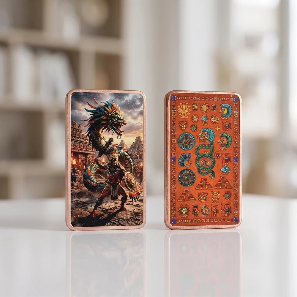 1 Oz .999 Fine Copper Bar Aztec Quetzalcoatl Warrior Pyramid Colorized Collectible Pure Copper Bars Collection Gifts