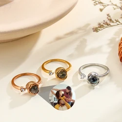 Custom Photo Projection Ring For Couple Family Adjustable Projection Picture Flower Ring Memorial Valentine's Day Gift Jewelry