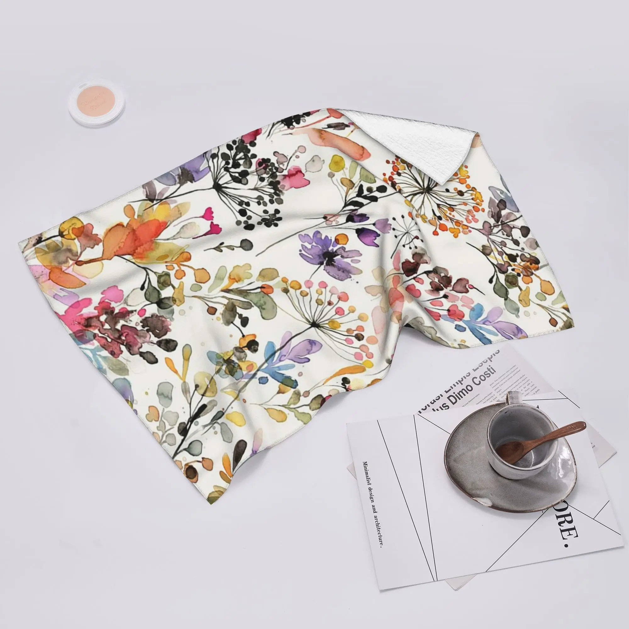 Custom Wild Flowers and Plants Watercolor - Wild Nature Botanical Print Soft Face Towel Quick Dry Pool Bath Towels Absorbent
