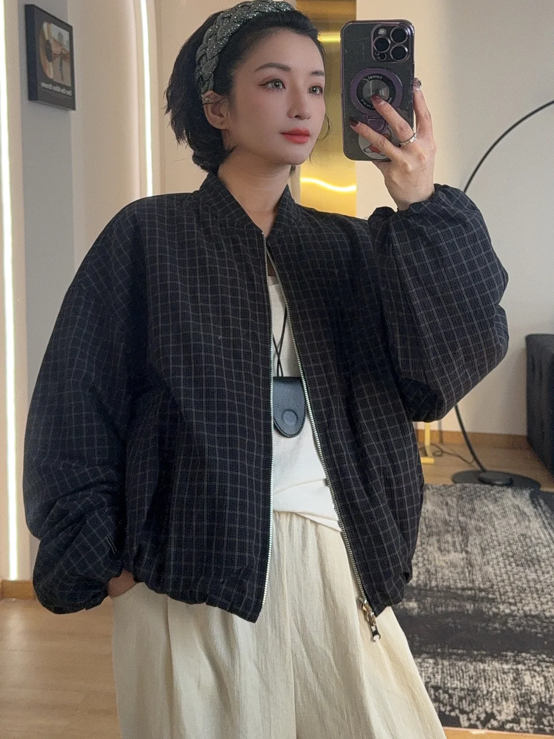 QII Eepskin Baseballjacke aus Leder für Damen, schlankmachend, vielseitig, beidseitig tragbar, für den Pendelverkehr, mit Reißverschluss, lockere Passform