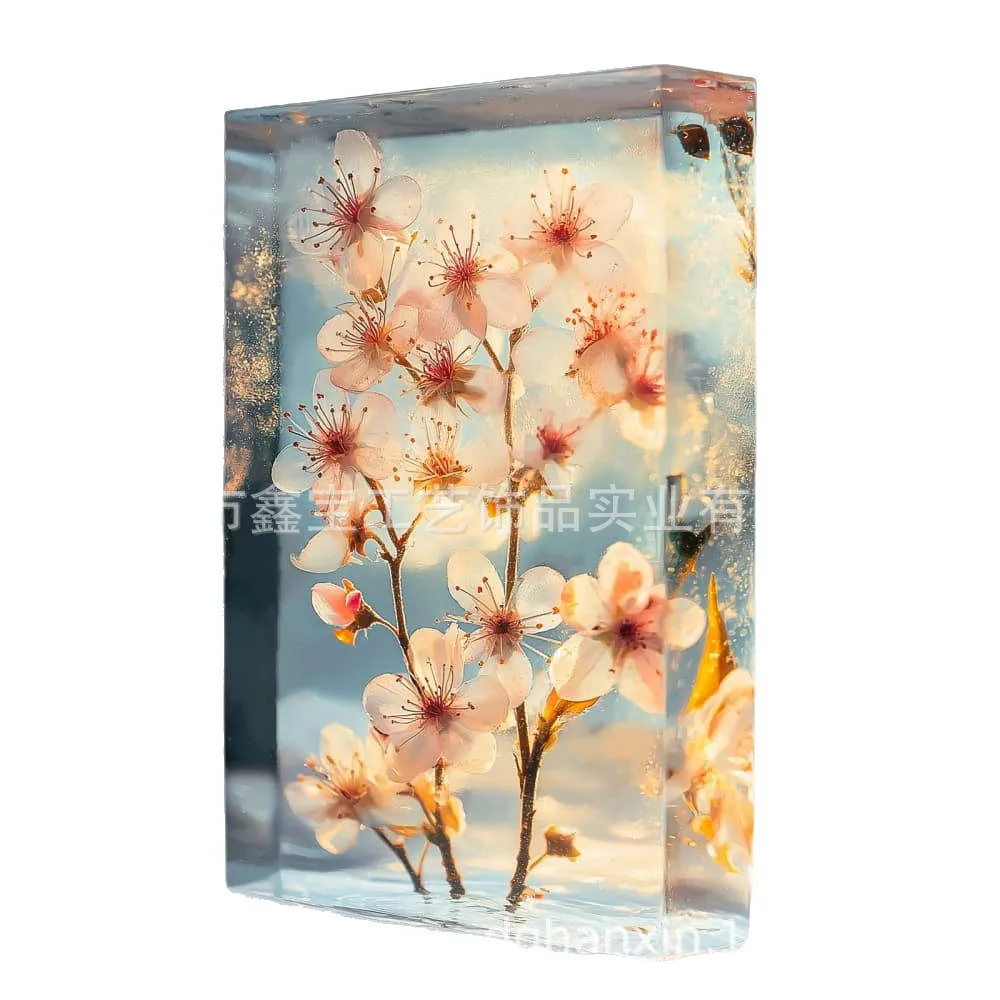 

«Выготовление на заказ пресс-папье из эпоксидной смолы, встроенный квадратный декор из сушеных цветов, персонализированное искусство стола»