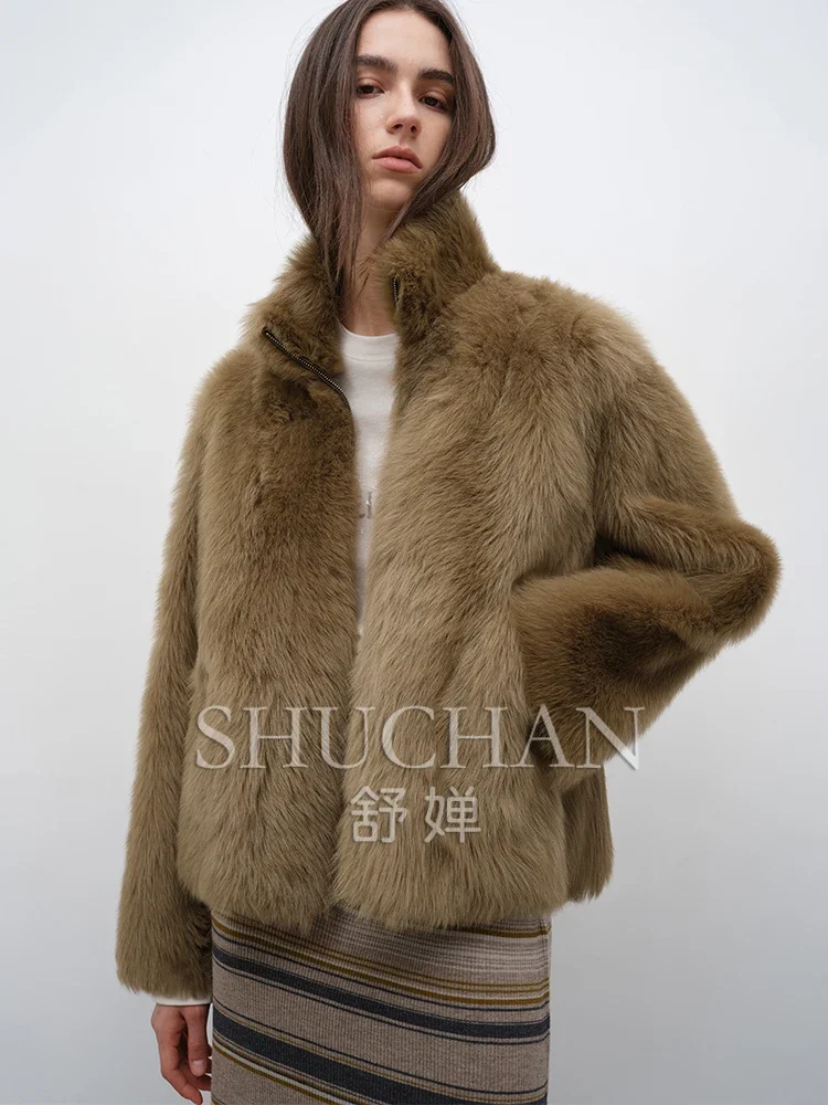 New 2024 Street Wear Straight Tuscan Straight Fur Zipper Jacket Women Gruby dwustronny futrzany płaszcz damski